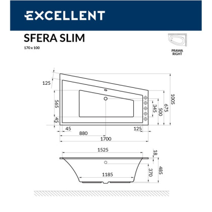 Ванна EXCELLENT Sfera Slim 170x100 (правая) "RELAX" (золото) Ванна EXCELLENT Sfera Slim 170x100 (правая) "RELAX" (золото)