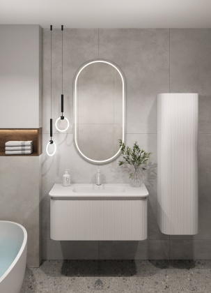 OVALE 1 полка рифленая 100CM БЕЛАЯ тумба + раковина OV1110100-100 Boheme