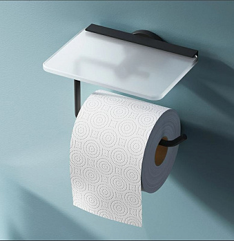 Держатель для туалетной бумаги X-Joy с полкой, 10,5х14х11,2 см, черный, A85A341522