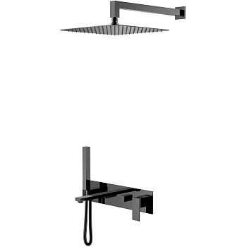 Смеситель встроенный + верхний+ ручной душ Qubic Shinny Gun Metal Смеситель встроенный + верхний+ ручной душ Qubic Shinny Gun Metal