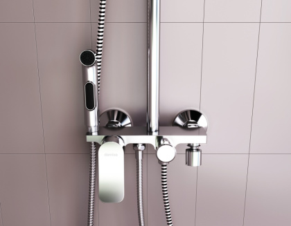 DX220920000xxx Apollo, душевая система со смесителем-полкой: верхний душ 230*230мм, ручной душ