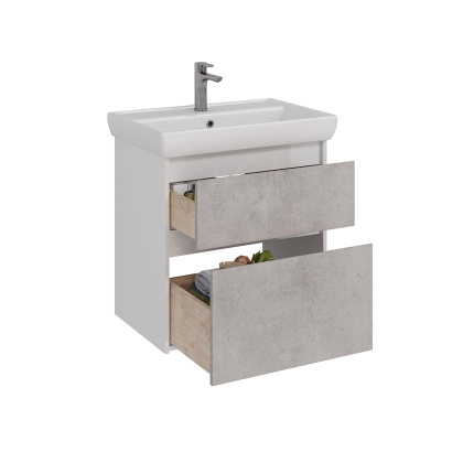 Тумба Lemark COMBI 70см под 1 раковину, подвесная/напольная, 2 ящика, цвет фасада: Бетон, цвет корпуса: Белый глянец