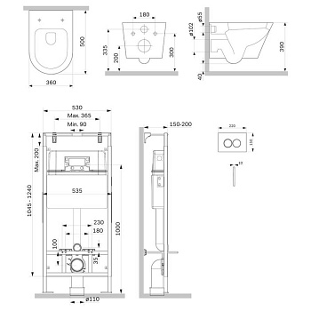 IS100101.741701 Инсталляция MasterFit с клавишей L глянец. белый с подвесным унитазом  Sense FlashClean с сид