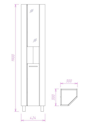 Пенал Onika Дюна 30 напольный, белый, правый, угловой, с зеркалом