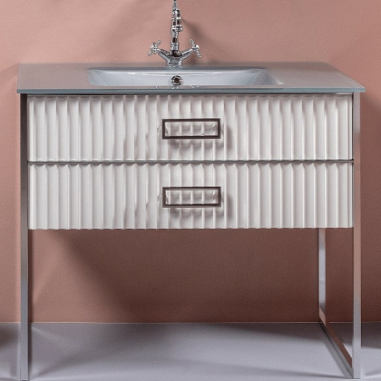 Тумба MONACO 100см h84см белая глянец + хром под раковину моноблок 866-100-WCR Boheme