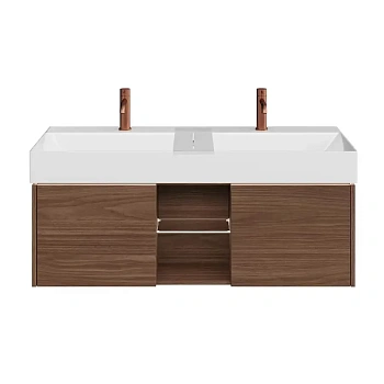 Тумба GRANDE подвесная 120, 2 ящика + открытая зона, структурированный орех