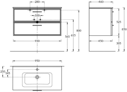 Тумба PIANO Classic подвесная 95 см, 2 ящика, ясень синий матовый PIA.CL.95\BLU.M