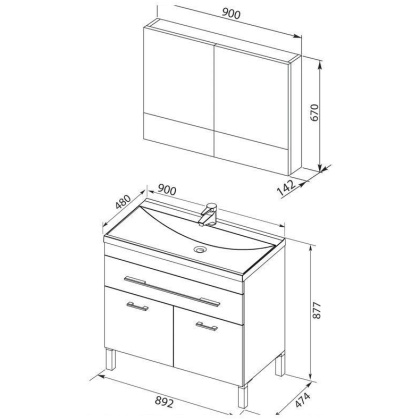 Комплект мебели для ванной Aquanet Верона NEW 90 белый (напольный 1 ящик 2 дверцы)