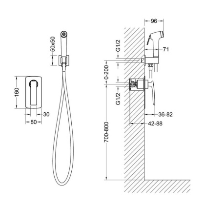 Смеситель Timo Helmi 4089/03SM встроенный с гигиеническим душем, черный матовый