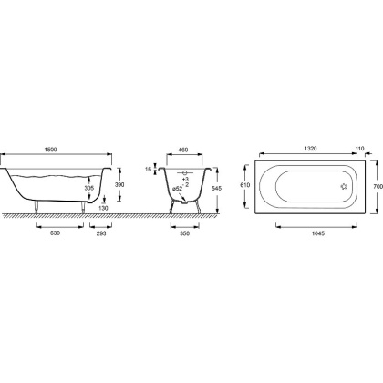 Чугунная ванна Jacob Delafon Soissons E2941 150х70, шт Чугунная ванна Jacob Delafon Soissons E2941 150х70, шт