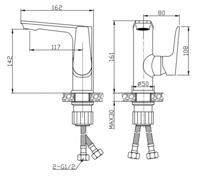 ANCONA Смеситель для раковины без донного клапана, хром ANCONA-LVM-CRM