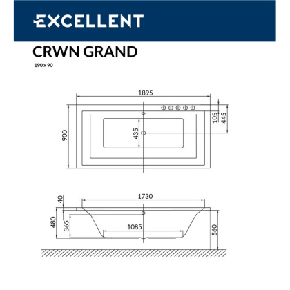Ванна EXCELLENT Crown Grand 190x90 "NANO" (хром) Ванна EXCELLENT Crown Grand 190x90 "NANO" (хром)