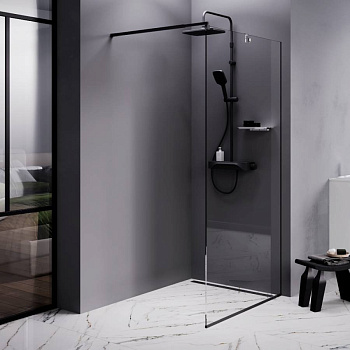 W84WI-100-F1-BTE Душевая перегородка Func 100x200, стекло прозр. 8 мм + покрытие, профиль черный