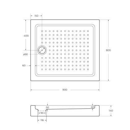 TRAY-A-AH-120/90-15-W Размер, мм:1200x900x150 Поддон акриловый, прямоугольный 