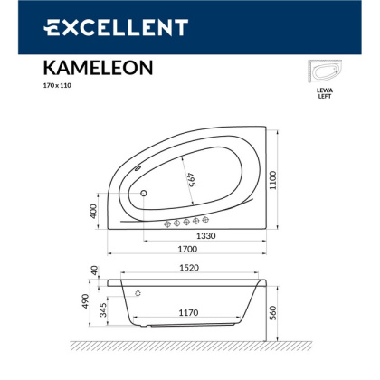 Ванна EXCELLENT Kameleon 170x110 (левая) "ULTRA" (бронза) Ванна EXCELLENT Kameleon 170x110 (левая) "ULTRA" (бронза)