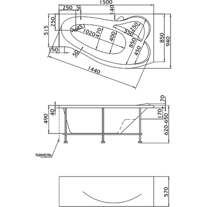 Акриловая ванна 1Marka Gracia 150х90 L 01гр1590л Акриловая ванна 1Marka Gracia 150х90 L 01гр1590л