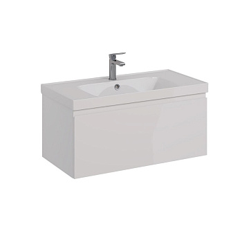 Тумба Lemark VEON MINI 90см под 1 раковину, подвесная, с 1 ящик, цвет корпуса, фасада: Белый глянец