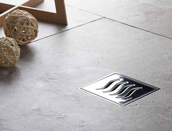 13000068 Точечный трап 100х100 мм Confluo Standard Dry 2,с сухим затвором, металл с перфорацией Tide (Волна), с рамкой Исполнение: Хром 