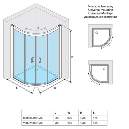 Душевое ограждение EXCELLENT Серия 201 90х90 полукруг (хром) Душевое ограждение EXCELLENT Серия 201 90х90 полукруг (хром)