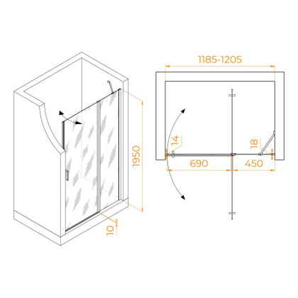 Душевая дверь 120*195 RGW LE-004 Хром/Прозрачное/6 мм