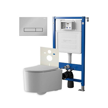 Сет: Система инсталляции Point Элемент для подвесного унитаза PN45120 + Клавиша смыва для инсталляции Point Меркурий, хром, PN44831C + Унитаз подвесной Point Веста безободковый, белый, сиденье дюропласт, микролифт, быстросъем. PN41701