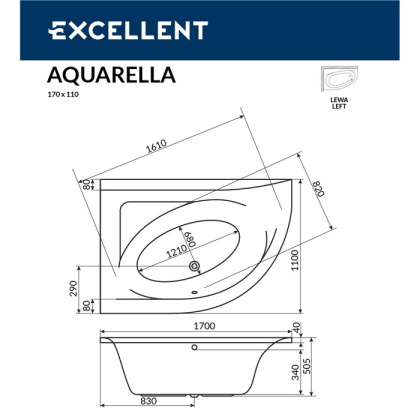 Ванна EXCELLENT Aquarella 170x110 (левая) "NANO" (хром) Ванна EXCELLENT Aquarella 170x110 (левая) "NANO" (хром)