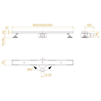 Душевой трап RGW SDR-08-80 прямой 800 хром Ø 50 мм сифон + ножки, под плитку