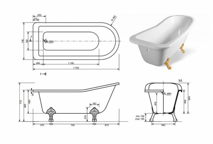 Ванна из искусственного мрамора Эстет Царская 170x73