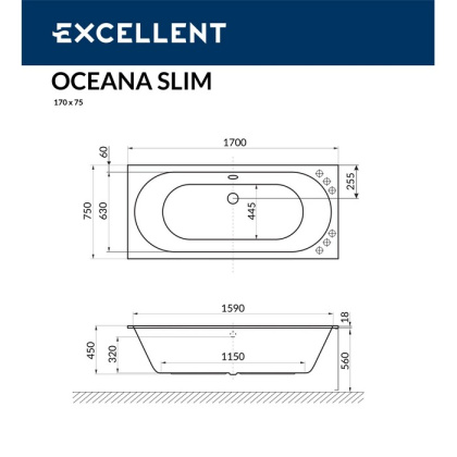 Ванна EXCELLENT Oceana Slim 170x75 "NANO" (хром) Ванна EXCELLENT Oceana Slim 170x75 "NANO" (хром)