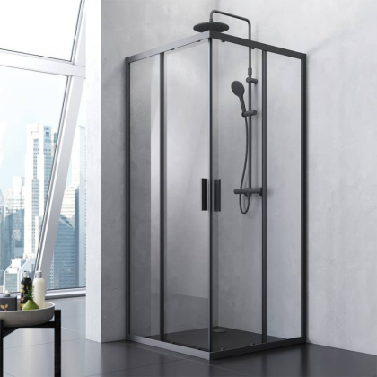 W93G-403-090BT Душевое ограждение Gem S Square Slide 90x90 стекло прозрачное, профиль Черный матовый