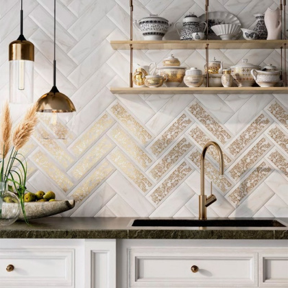 Плитка настенная 9034 Дорато белый грань 8.5*28.5*9.2 (40шт\0,97м2), м2