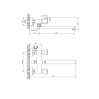 Смеситель для ванны с длинным поворотным изливом RUSH Andros (AN2435-51)