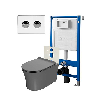 Сет: Система инсталляции пневматическая Point Элемент П для подвесного унитаза PN45121 + Клавиша смыва для пневматической инсталляции Point Венера, установка в стену, белый/хром, PN44071WC + Унитаз подвесной Point Вега безободковый, сер мат, PN41711GM Сет: Система инсталляции пневматическая Point Элемент П для подвесного унитаза PN45121 + Клавиша смыва для пневматической инсталляции Point Венера, установка в стену, белый/хром, PN44071WC + Унитаз подвесной Point Вега безободковый, сер мат, PN41711GM