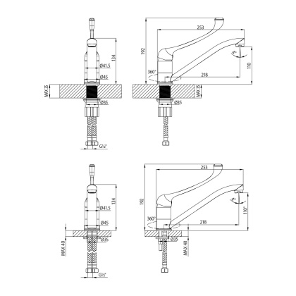 Смеситель для раковины/кухни с локтевой рукояткой, с поворотным изливом, высота излива 12 см, длина 21 см, латунь/хром Смеситель для раковины/кухни с локтевой рукояткой, с поворотным изливом, высота излива 12 см, длина 21 см, латунь/хром