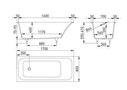 Ванна из литьевого мрамора Salini Orlanda 170х80 102016G