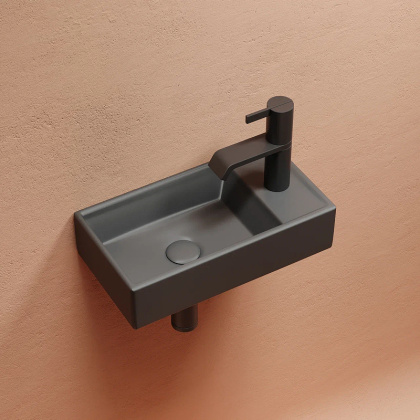 Умывальник подвесной прямоугольный (чаша слева, отверстие под смеситель справа) цвет темный антрацит матовый Element 407*217*100