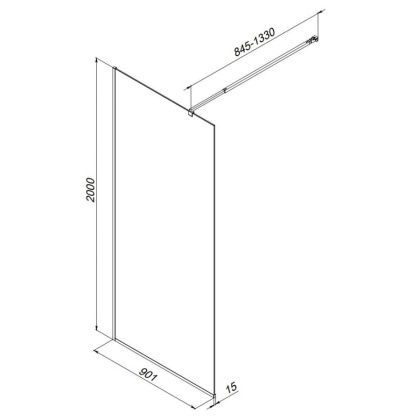 W84WI-90-F1-MTE Душевая перегородка Func 90x200, стекло прозр. 8 мм + покрытие, профиль мат хром