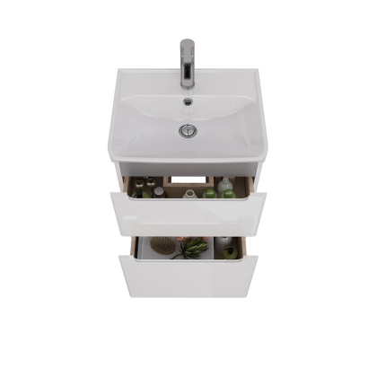 Тумба Lemark BUNO 50см под 1 раковину, подвесная/напольная, 2 ящика, цвет корпуса, фасада: Белый глянец