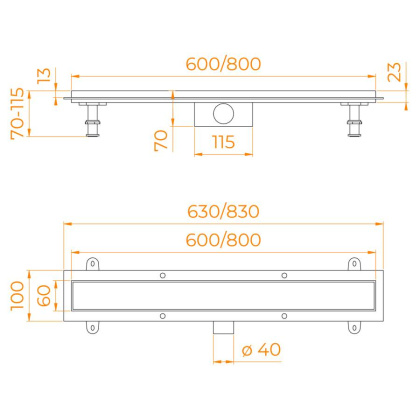 Душевой трап RGW SDR-34-60 линейный 600 хром Ø 50 мм на ножках
