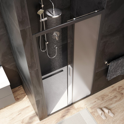 W90G-100-1-195BM Gem Solo Дверь душевая 100х195, стекло матовое, профиль Черный матовый