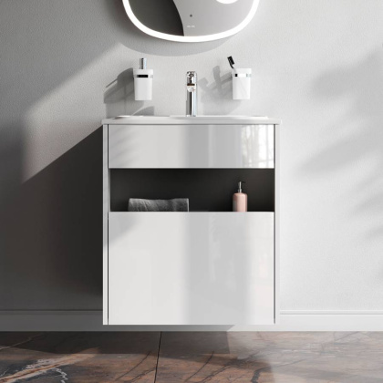 База под раковину с нишей и 1 ящиком, 60 см, белый глянец, универсальная M8FFUX0601WG