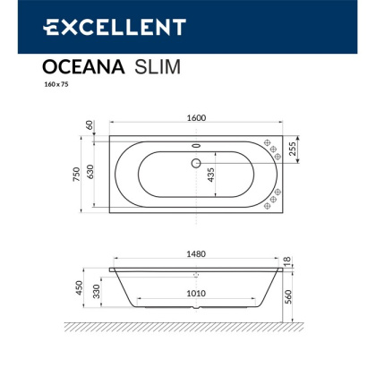 Ванна EXCELLENT Oceana Slim 160x75 "NANO" (хром) Ванна EXCELLENT Oceana Slim 160x75 "NANO" (хром)
