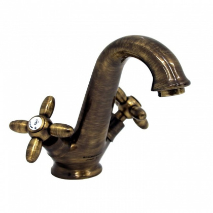 Смеситель для раковины MUSE вентильный с донным клапаном, потертая бронза Смеситель для раковины MUSE вентильный с донным клапаном, потертая бронза