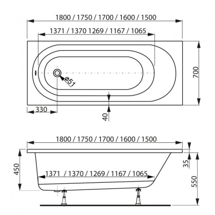 Акриловая ванна VAGNERPLAST KASANDRA 175x70