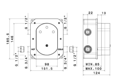 Универсальная внутренняя часть для термостатического кнопочного смесителя на два потока для душа Универсальная внутренняя часть для термостатического кнопочного смесителя на два потока для душа
