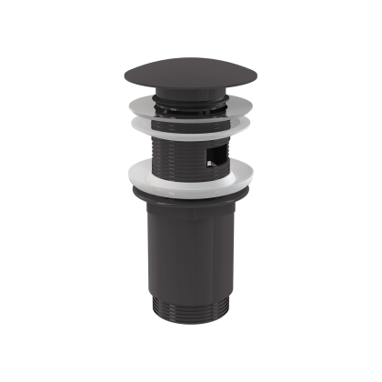 Донный клапан сифона для умывальника CLICK/CLACK 5/4", цельнометаллический с переливом и большой заглушкой, GUN METAL-мат