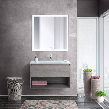 Тумба c раковиной подвесная с одним ящиком и одной открытой полкой BelBagno KRAFT 80 Bianco Opaco, раковина белая Тумба c раковиной подвесная с одним ящиком и одной открытой полкой BelBagno KRAFT 80 Bianco Opaco, раковина белая