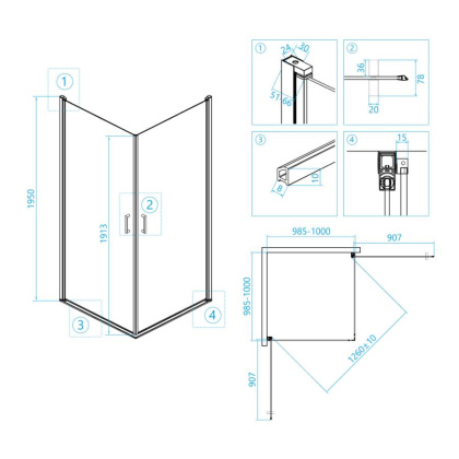 Душевой уголок RGW LE-30, 06123000-11, 100 х 100 x 195 см, дверь распашная, стекло прозрачное, хром