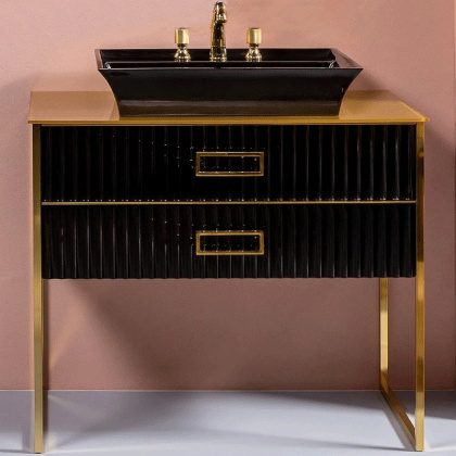 Тумба MONACO 100см h74см черная глянец + золото под раковину чашу 867-100-BG Boheme