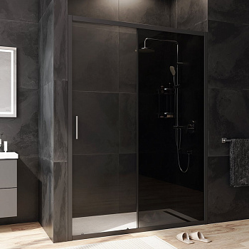 W90G-140-1-195BG Gem Solo Дверь душевая 140х195, стекло тонированное, профиль Черный матовый